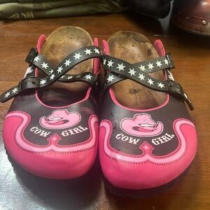 Birkenstock Birkis Dorian black pink cowgirl slides mules clogs 39 8.5 RARE